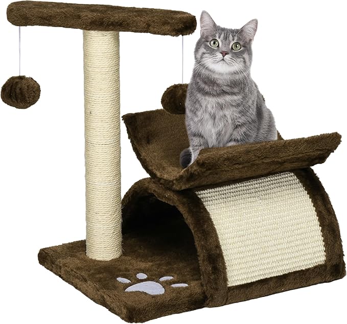 PawHut Tiragraffi per Gatti con Giocattoli e Palline, Marrone