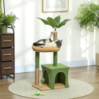 PawHut Albero Tiragraffi per Gatti con Casetta e Giocattoli – 44x30x98 cm, Verde