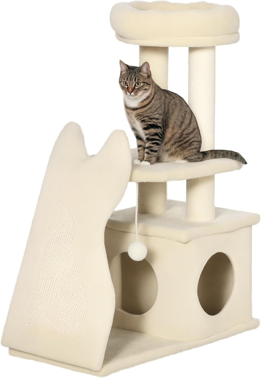 awHut Albero Tiragraffi per Gattini con Tappetino Sfoderabile – 60x30x83 cm, Beige