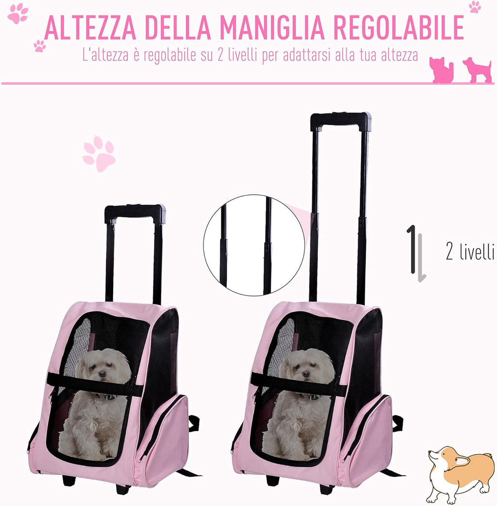 Trasportino PawHut 2 in 1 per Cani e Gatti, Rosa – 42x25x55cm