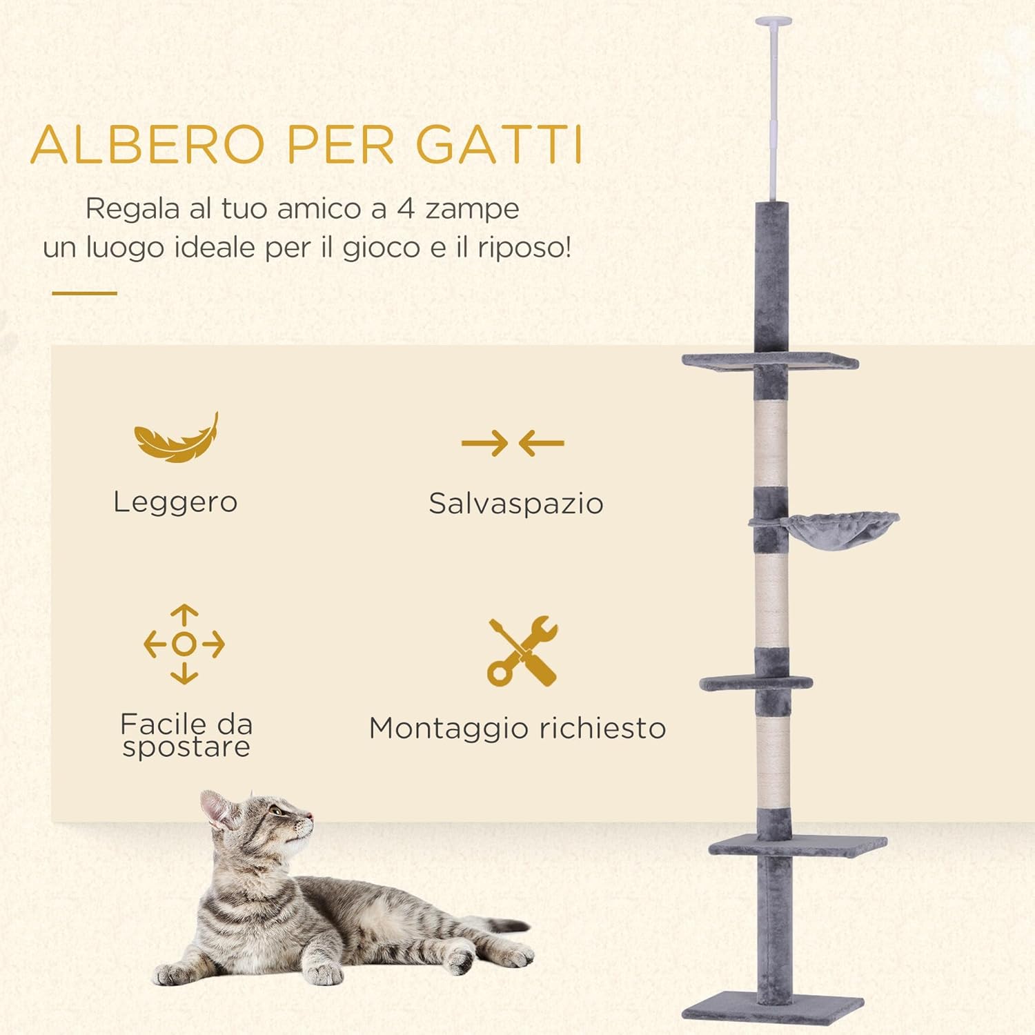 Albero tiragraffi a soffitto PawHut