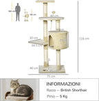 PawHut Albero Tiragraffi per Gatti – 75x40x112 cm, Beige