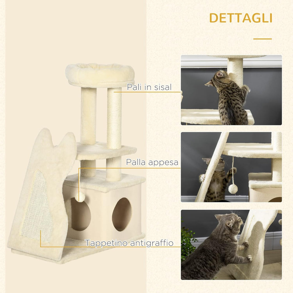 awHut Albero Tiragraffi per Gattini con Tappetino Sfoderabile – 60x30x83 cm, Beige