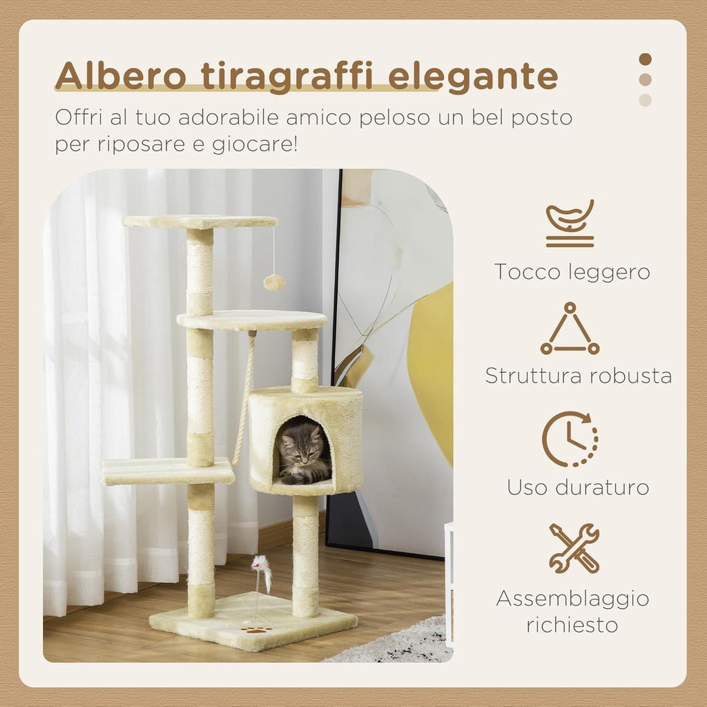 PawHut Albero Tiragraffi per Gatti – 75x40x112 cm, Beige