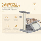 PawHut Tiragraffi per Gatti con Giocattoli e Palline Appese – 40x30x43 cm, Grigio