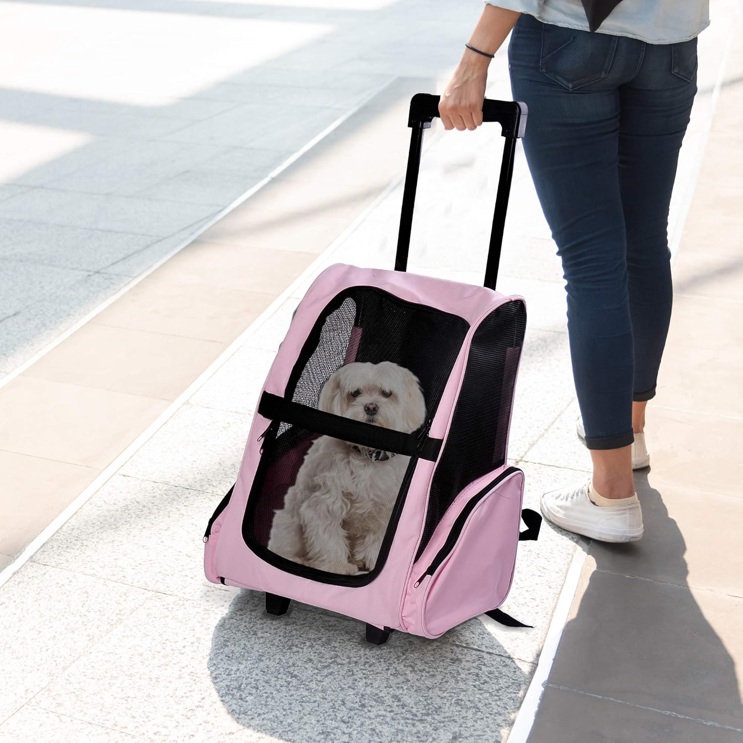 Trasportino PawHut 2 in 1 per Cani e Gatti, Rosa – 42x25x55cm