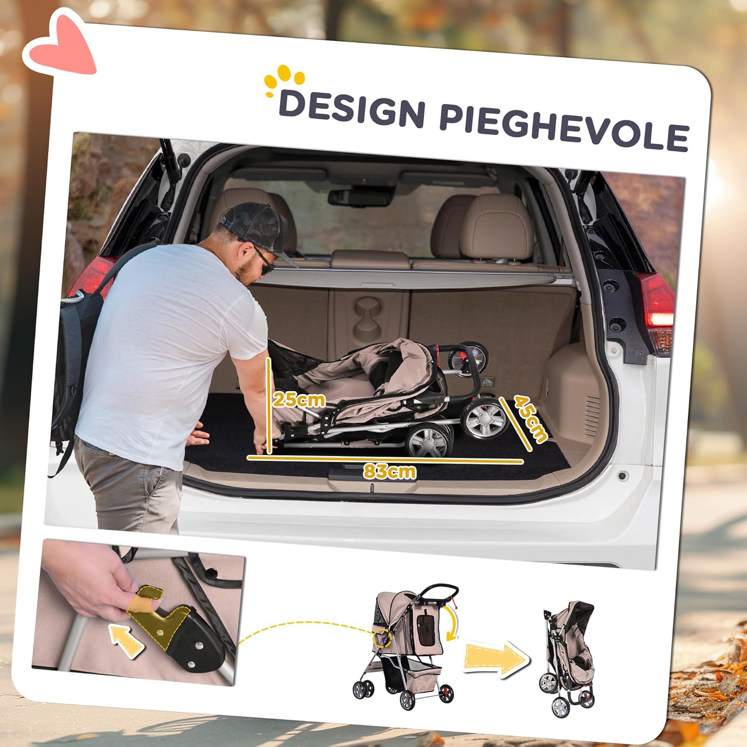 PawHut Passeggino per Cani Pieghevole, Caffè 75 x 45 x 97 cm