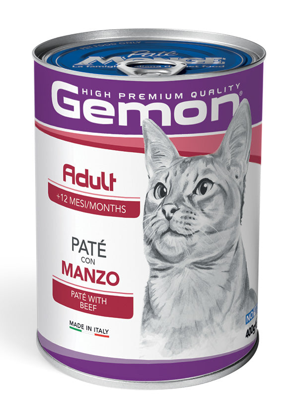 Gemon Adult Paté con Manzo – Alimento Umido Completo per Gatti Adulti, Multipack 24 x 400 g