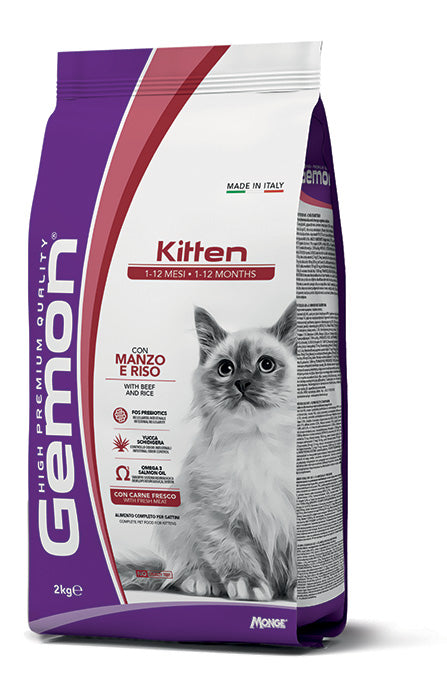 Gemon Kitten con Manzo e Riso – Alimento Secco Completo per Gattini (1–12 Mesi), Formato 2 kg