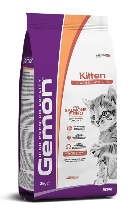 Gemon Kitten con Salmone e Riso – Alimento Secco Completo per Gattini in Accrescimento, Formato 2 kg