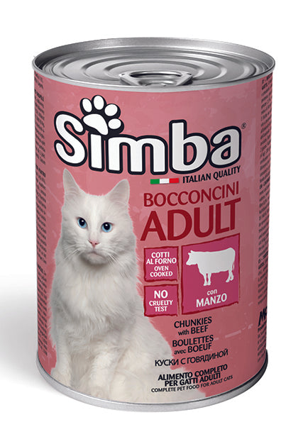 Simba Bocconcini con Manzo – Cibo Umido Completo per Gatti Adulti, Multipack 12 x 415 g