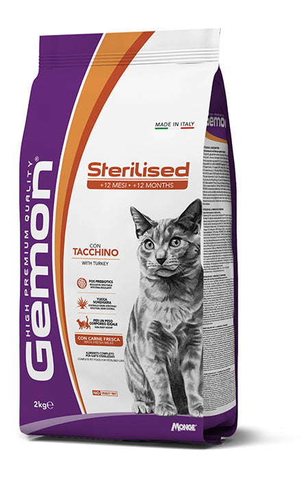 Gemon Sterilised con Tacchino – Alimento Secco Completo per Gatti Sterilizzati, Formato 2 kg