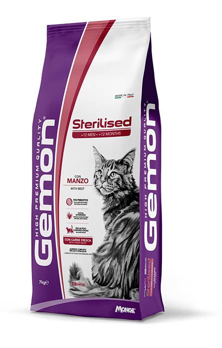 Gemon Sterilised con Manzo – Alimento Secco Completo per Gatti Adulti Sterilizzati, Formato 2 kg