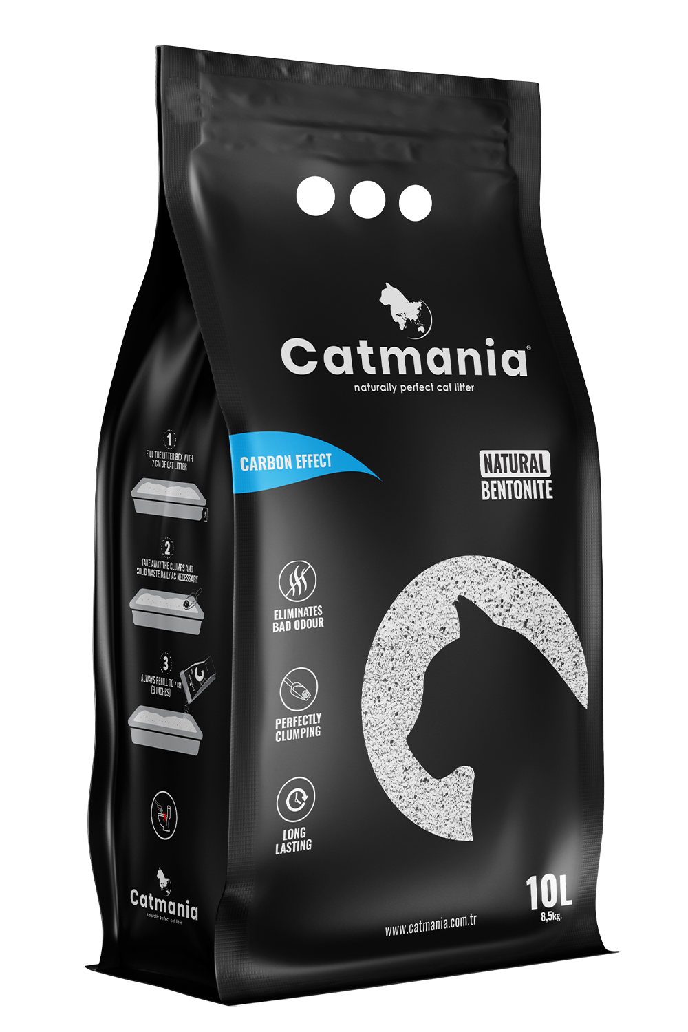 Lettiera Catmania Carbon Effect 10 L – Agglomerante con Carbone Attivo