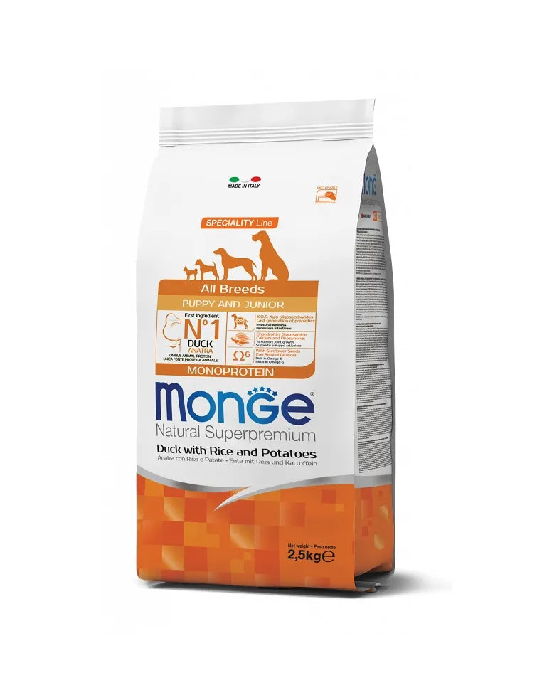 Monge Natural Superpremium Puppy & Junior – Anatra, RIso e Patate 2,5kg