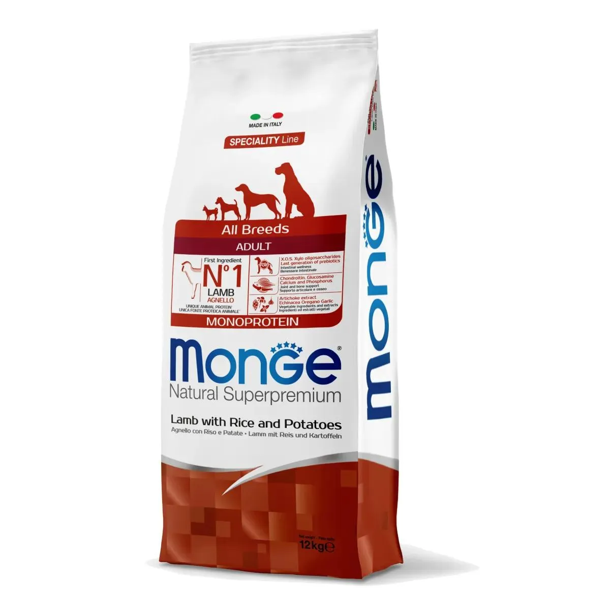Monge Natural Superpremium Dog All Breeds Adult – Monoprotein Agnello con Riso e Patate 12kg