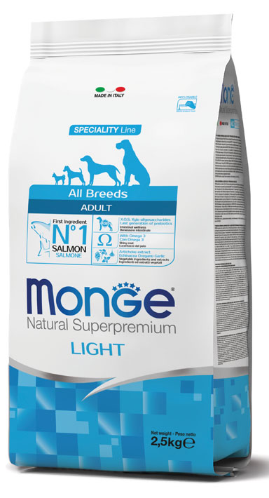 Monge Natural Superpremium Light – Salmone con Riso per cani adulti All Breeds 2,5kg