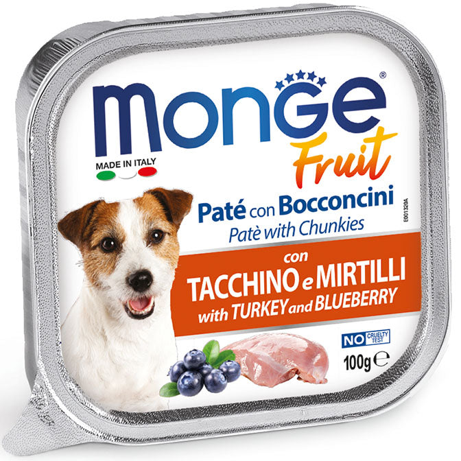 Monge Fruit Paté con Bocconcini Tacchino e Mirtilli – 32x100g
