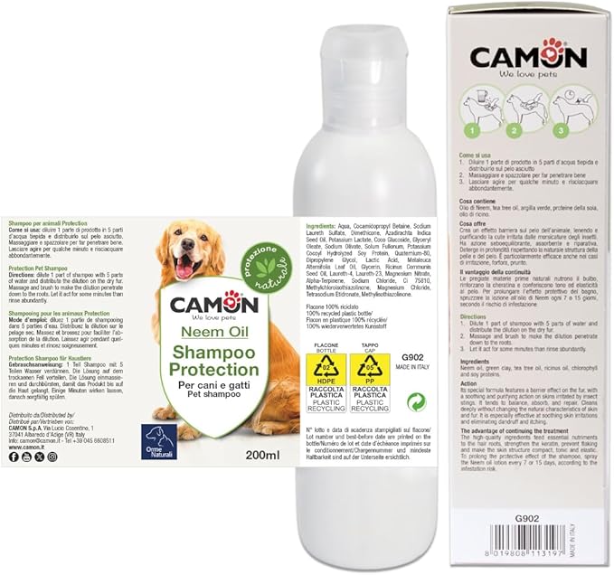 Camon Shampoo Antiparassitario Protezione Naturale – 200 ml per Cani e Gatti